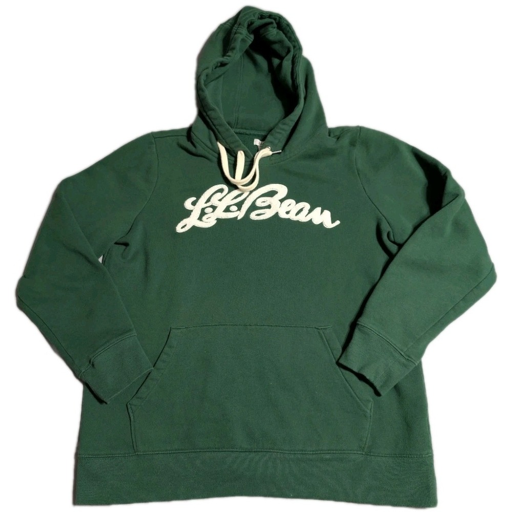 LL Bean Hoodie Women Medium Green Pullover Sweatshirt Embroidered Spell Out